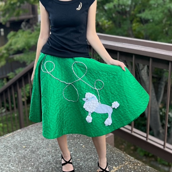 Vintage Skirts Costumegreen Poodle Skirt White Pom Pom Poodle